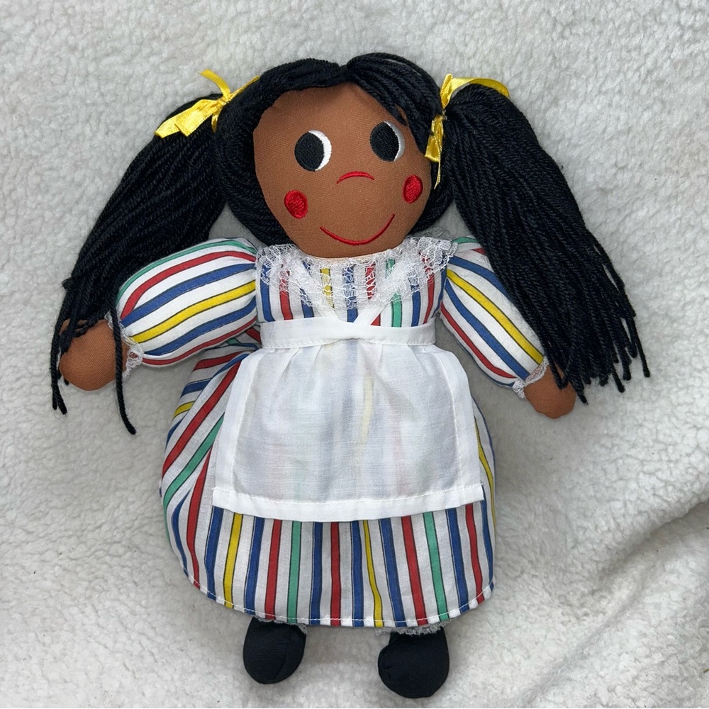 Gambina doll plush 15" vintage New Orleans pony tails yellow bow colorful dress